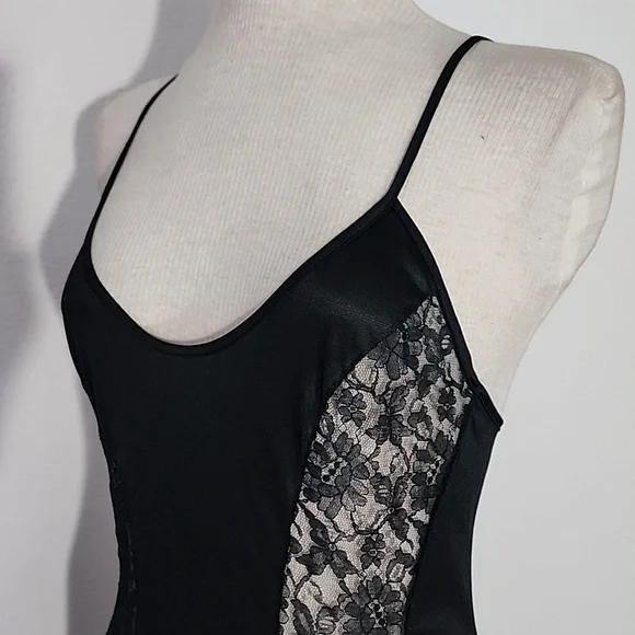 Circle III New York Slip Gown Lace Paneled Front Vibtage Black Size S - Picture 5 of 14